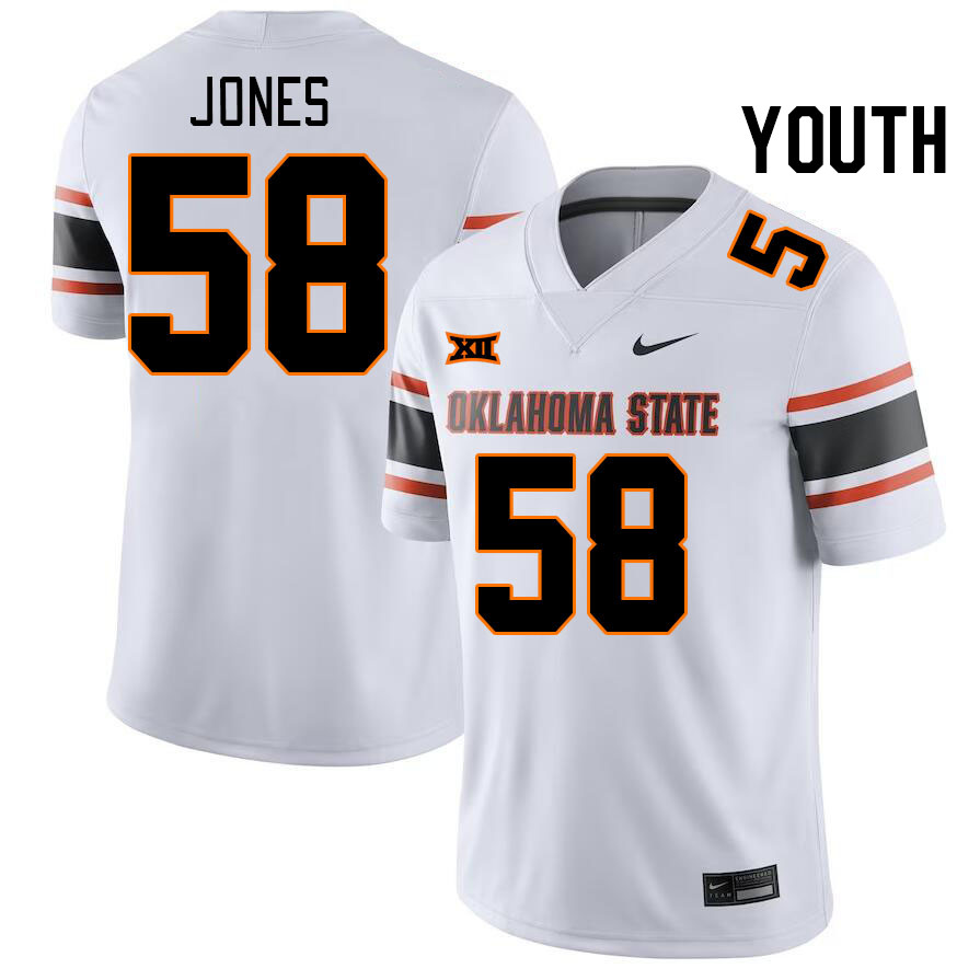 Youth #58 Kaden Jones Oklahoma State Cowboys College Football Jerseys Stitched-White